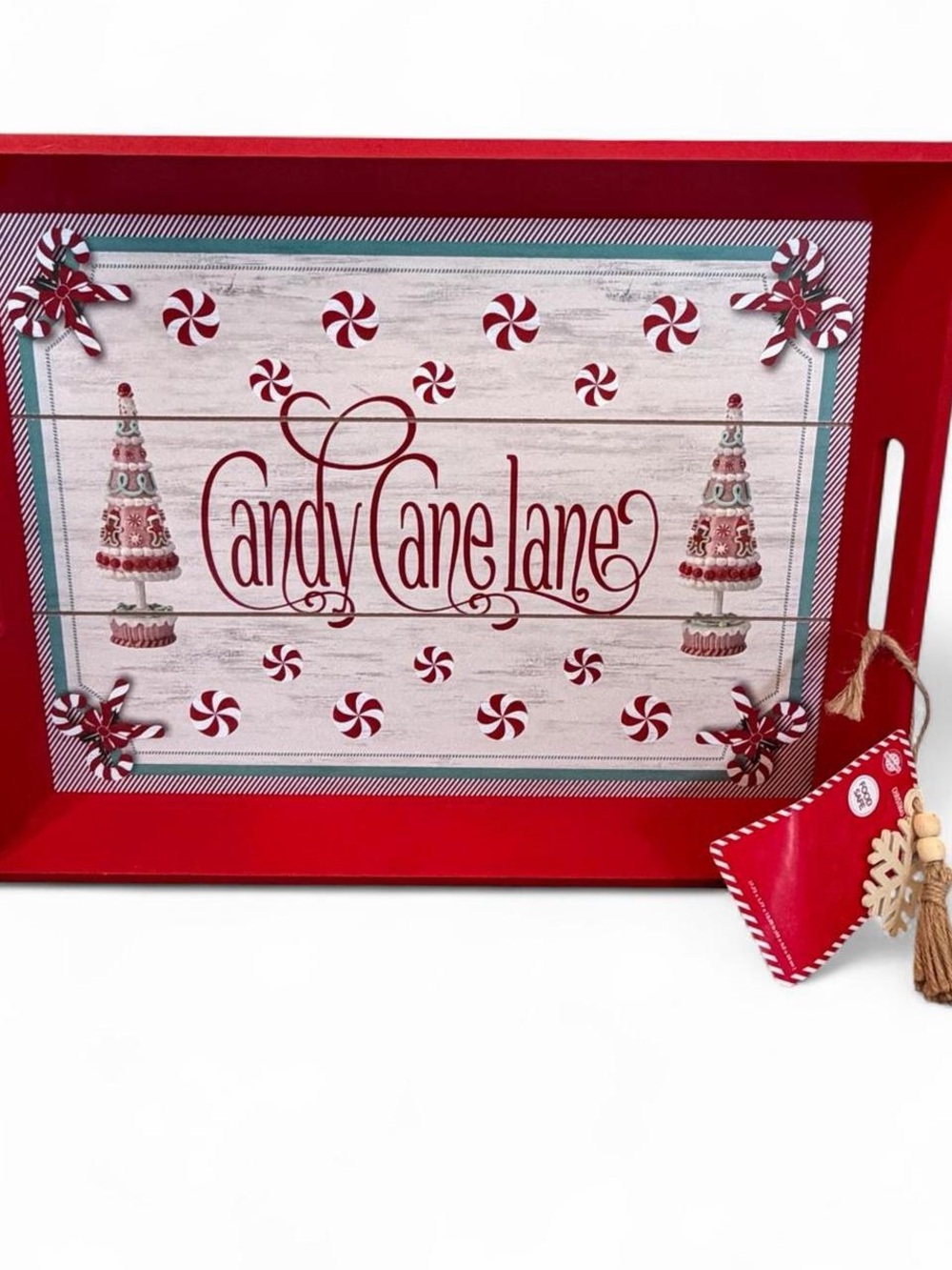 Candy Cane Lane Holiday Serving Tray - Red